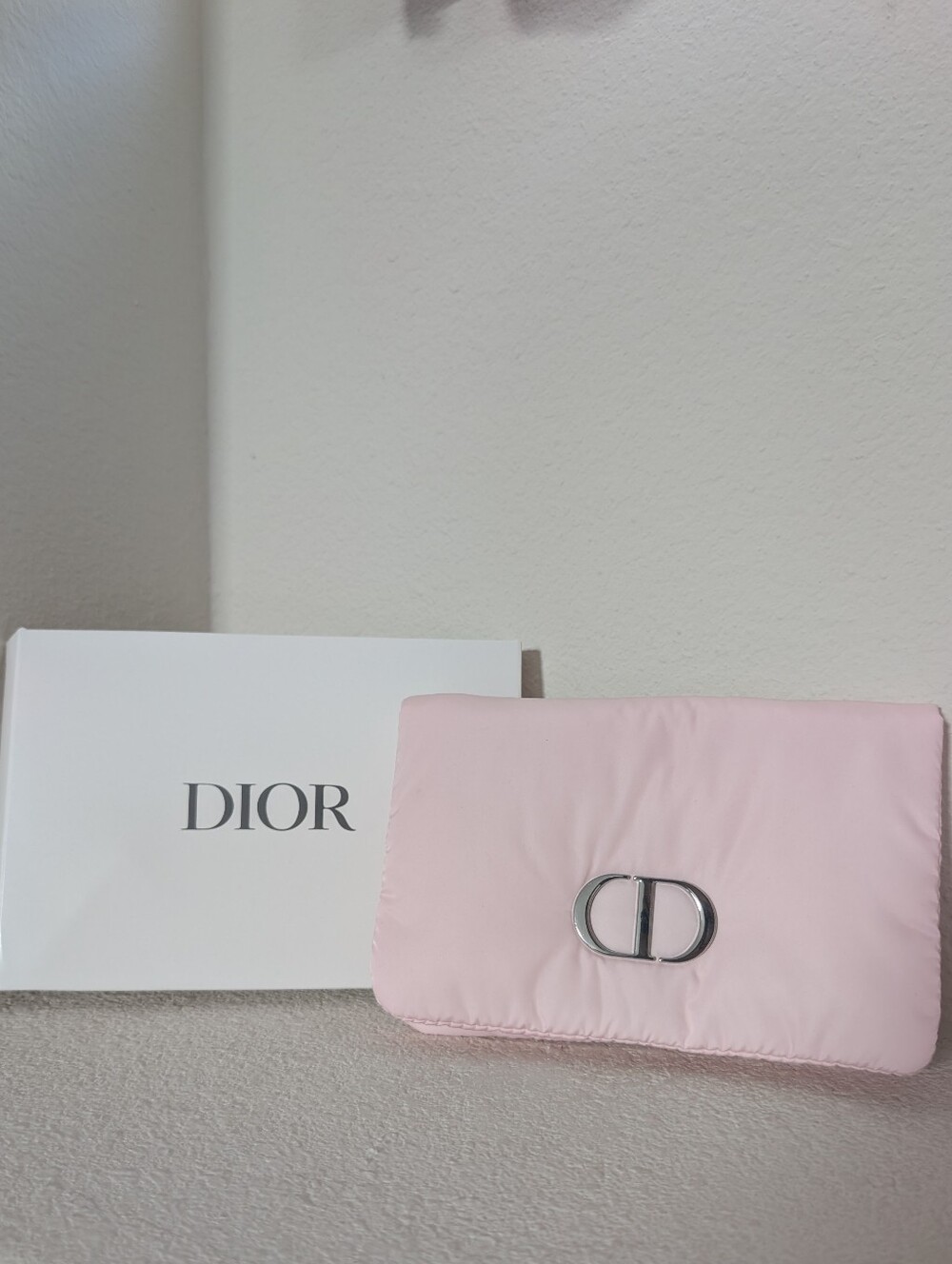 Dior Blush Pink Soft Cushion Cosmetic Pouch with Silver CD Hardware GWP